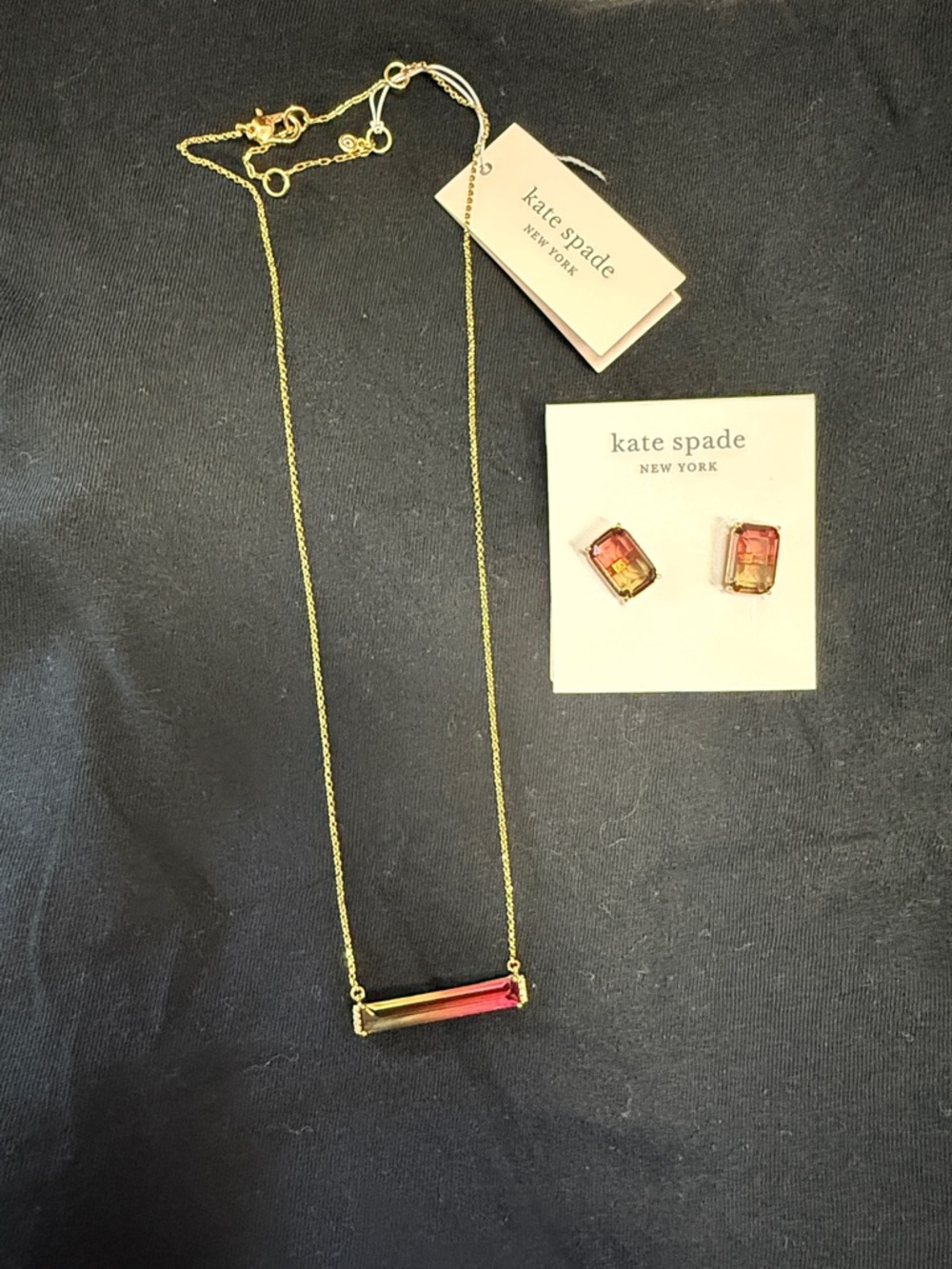 kate spade Gold Necklace with Pink Gradient Bar Pendant & Earring Set